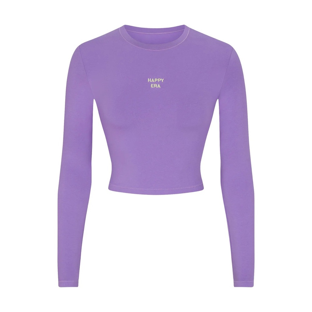 SKIMS Cotton Jersey Embroidered Long Sleeve Cropped T-Shirt in Ultra Violet